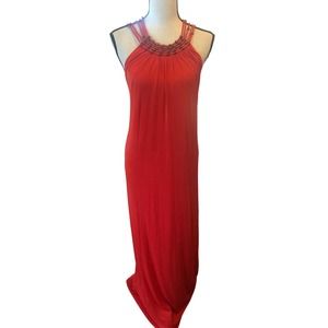 Bcbg Maxazria Paprika Red Long Maxi Dress Tie Back Large